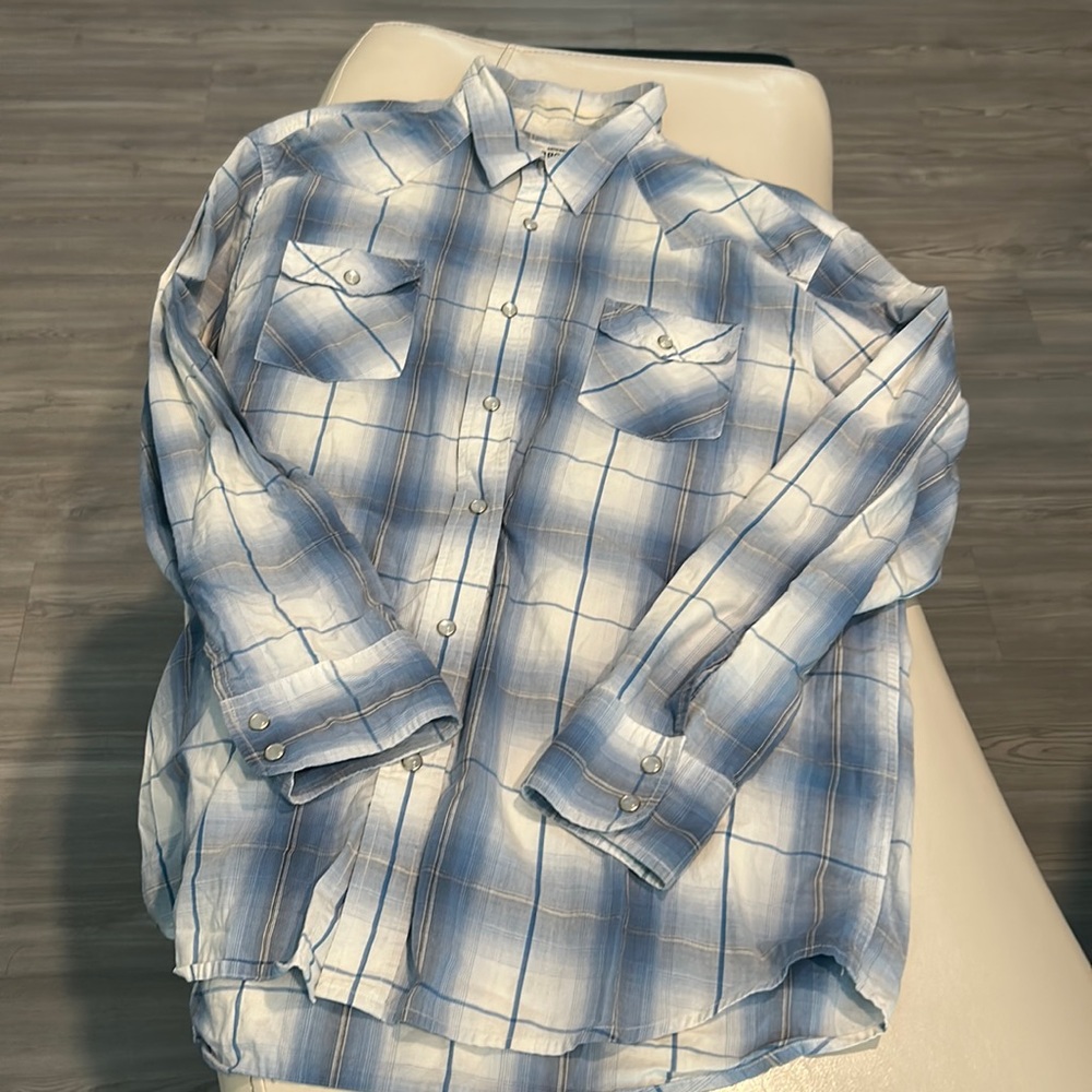 Blue plaid pearl button down Shirt